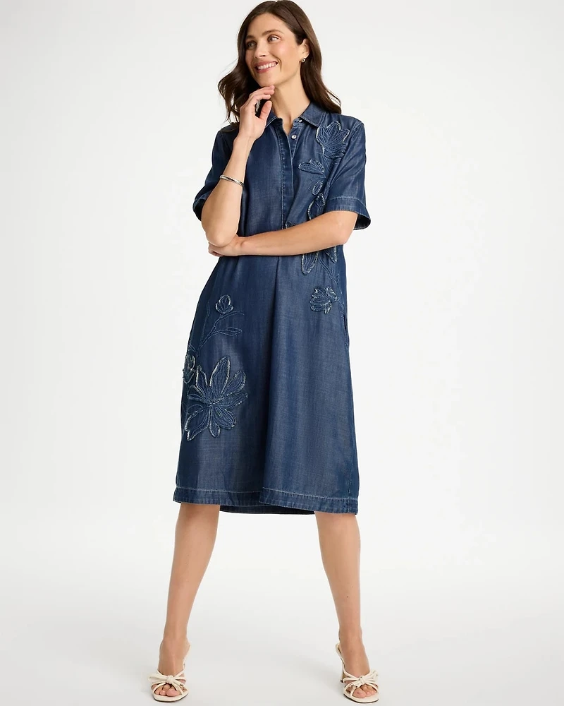 Embellished Denim Knee Length Dress