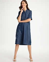Embellished Denim Knee Length Dress