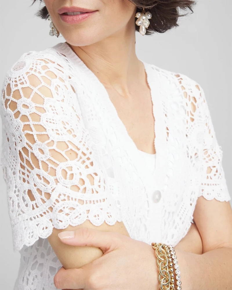 Crochet-Style Short-Sleeved Cardigan