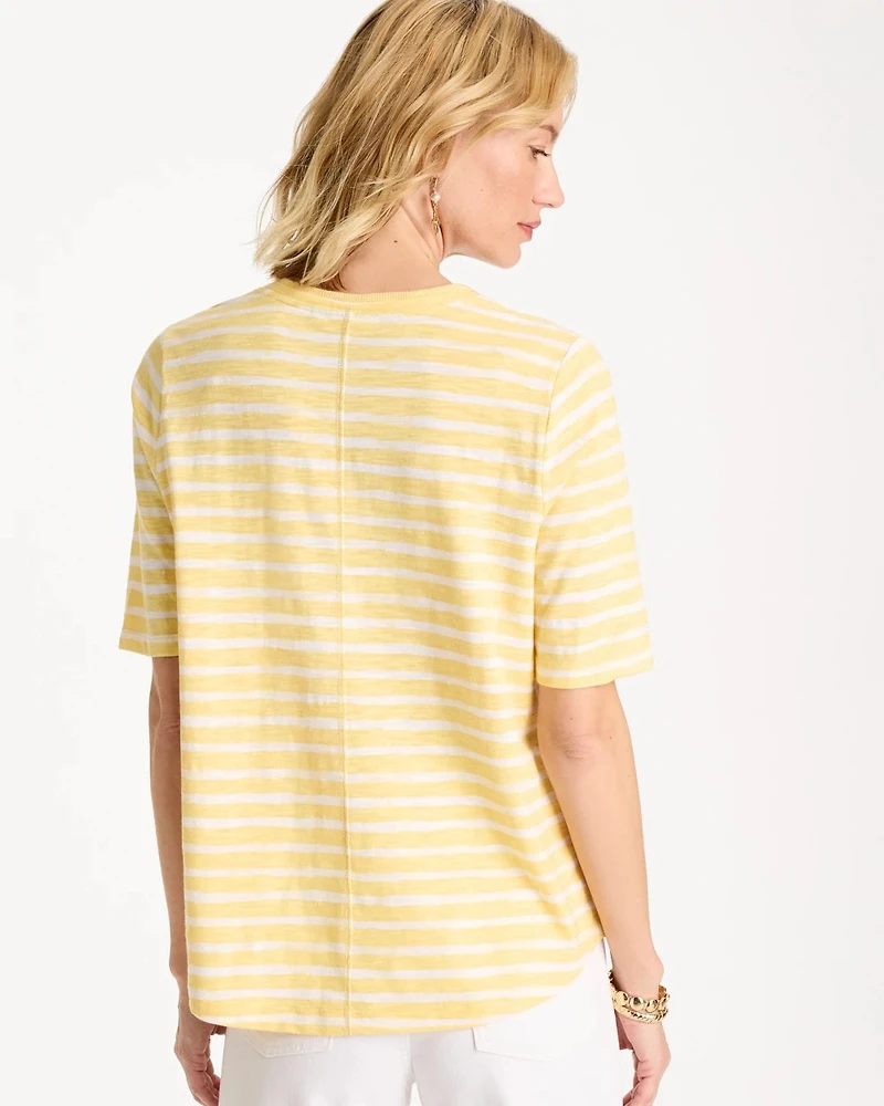 Striped Cotton Slub V-Neck Tee