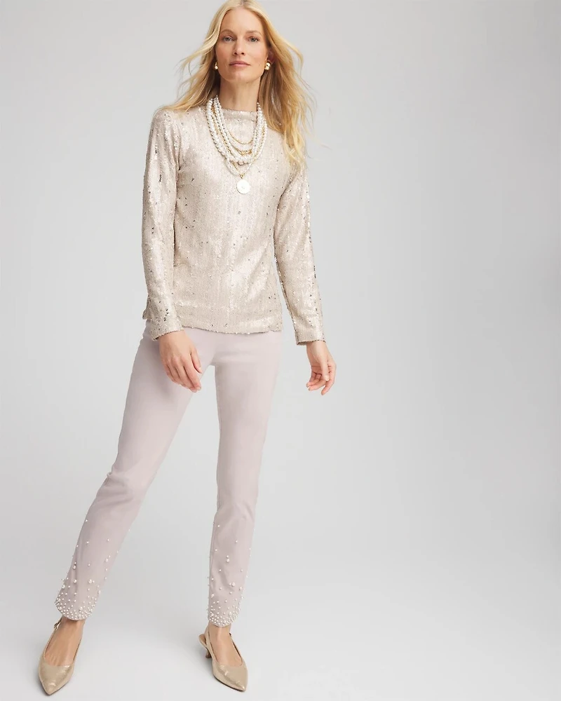 Brigitte Faux Pearl Slim Ankle Pants