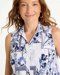 Cotton-Blend Classic Printed Sleeveless Shirt