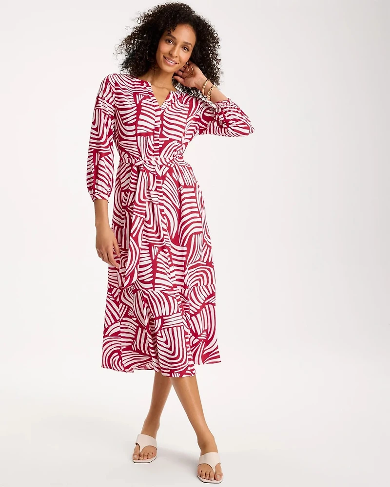 Printed Ruffle-Sleeved Midi Dress