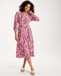 Printed Ruffle-Sleeved Midi Dress