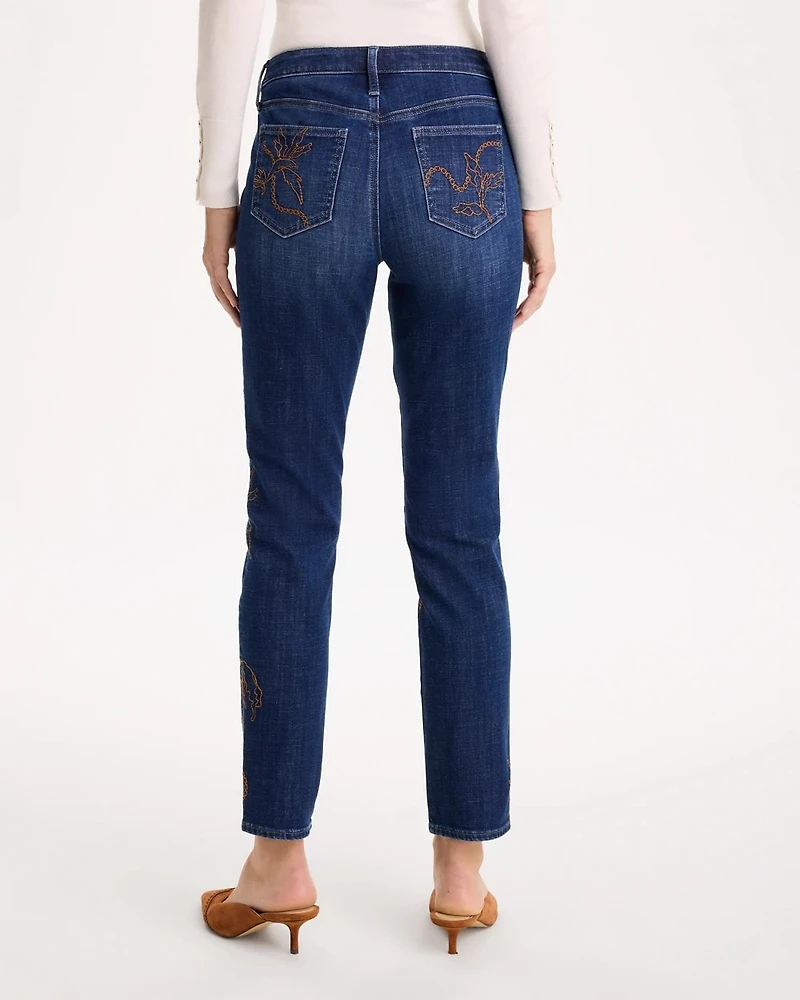 Embroidered Girlfriend Slim Ankle Jeans
