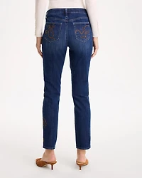 Embroidered Girlfriend Slim Ankle Jeans