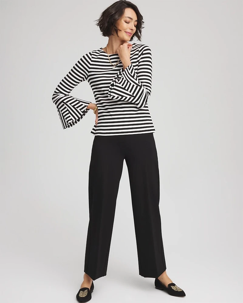 Ribbed Godet Flutter-Sleeve Top