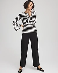 Ribbed Godet Flutter-Sleeve Top