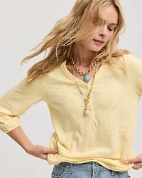 Puff Sleeve Cotton Slub Henley Tee