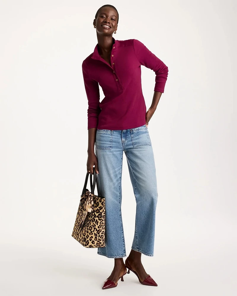 Cotton-Stretch Henley Tee