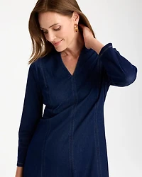 Knit Denim Seamed 3/4 Sleeve Dress