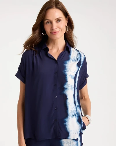 Faux Silk Henley Colorblock Top