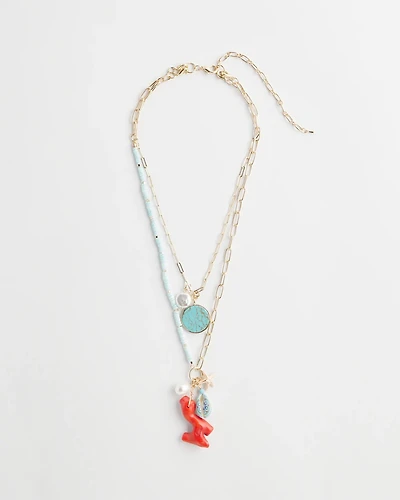 Convertible Coral Turquoise Charm Necklace