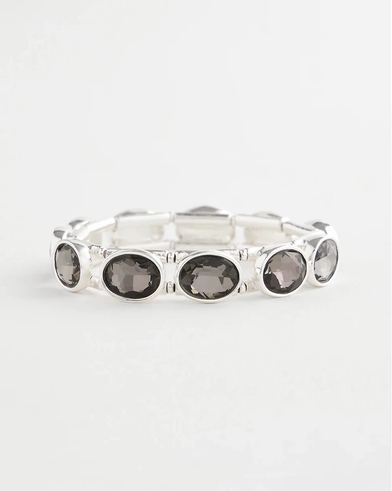 Large Hematite Faceted Gem Stretch Cuff Bracelet