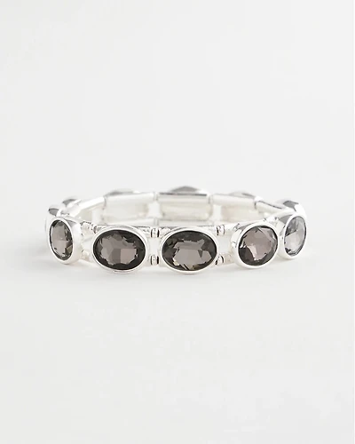 Large Hematite Faceted Gem Stretch Cuff Bracelet