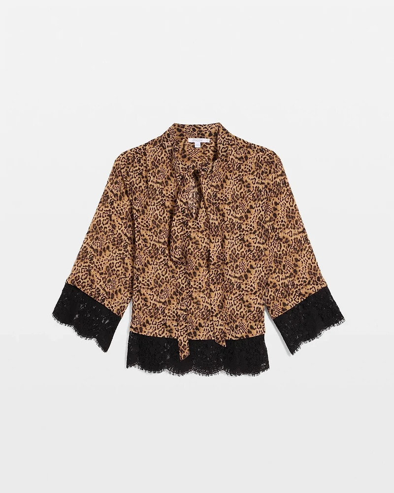 Prestige Print Lace Tie-Neck Blouse
