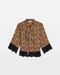 Prestige Print Lace Tie-Neck Blouse