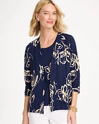 Floral Linen Open Front Cardigan