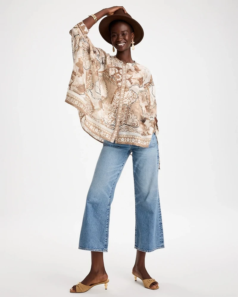 Printed Button-Down Poncho