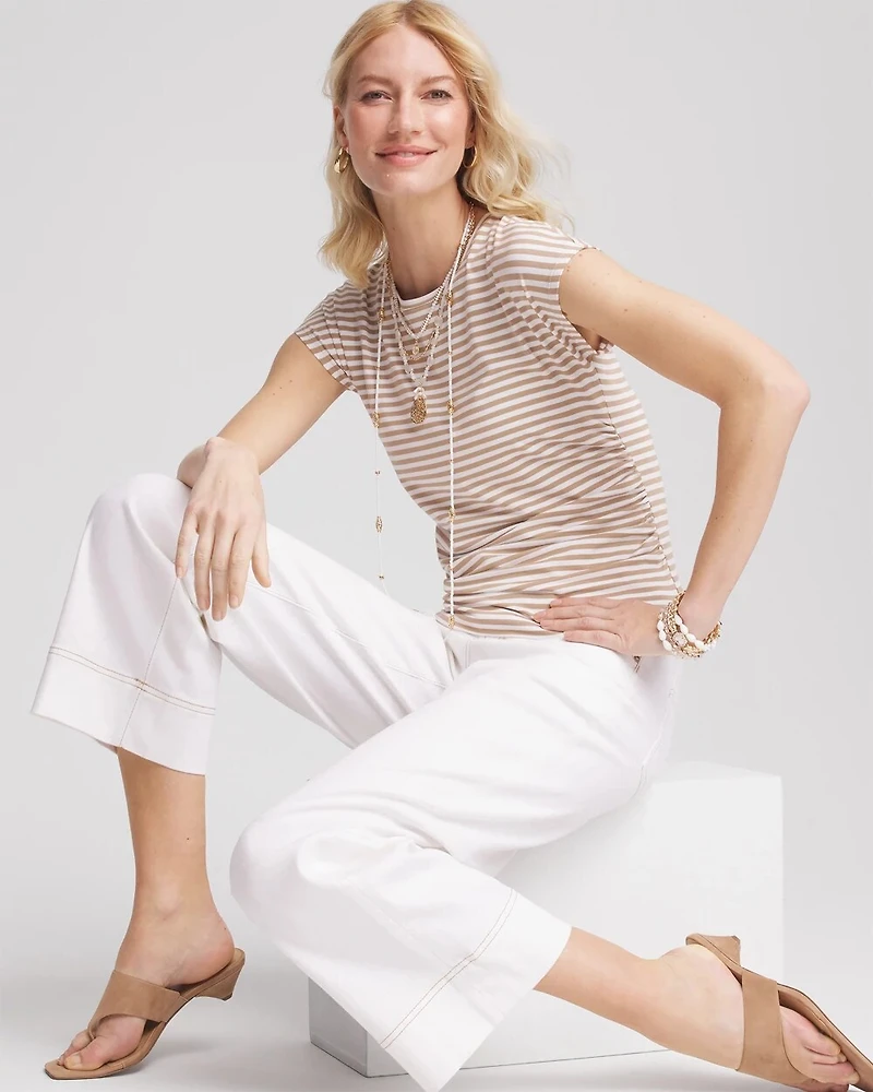 Neutral Striped Cap Sleeve Dolman Tee