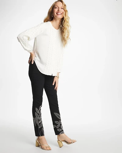 Floral Soutache Brigitte™ Slim Pull-On Ankle Pants