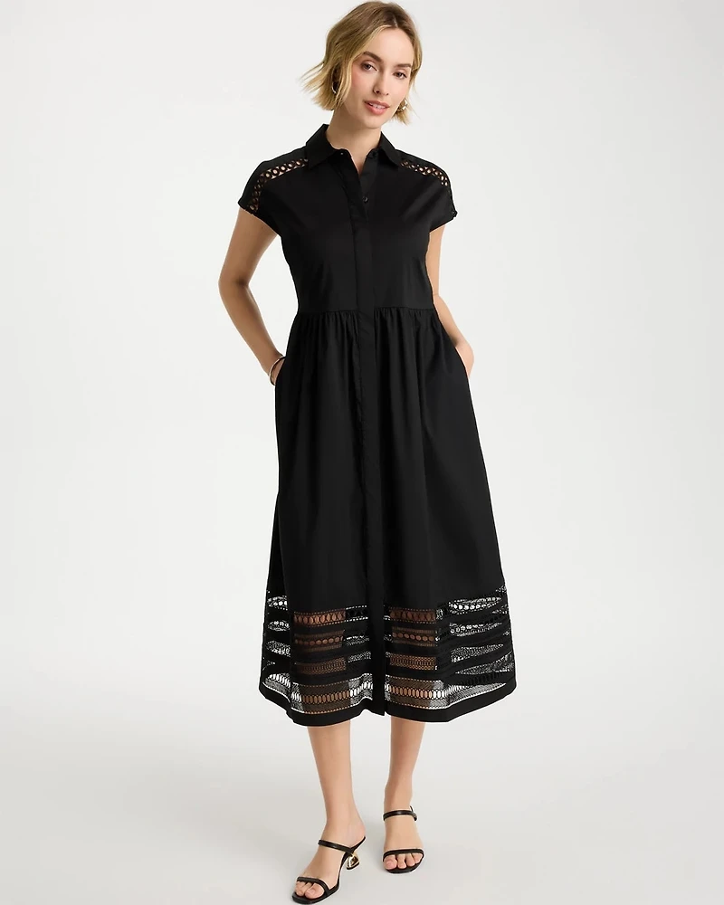 Lace Trim Midi Shirtdress