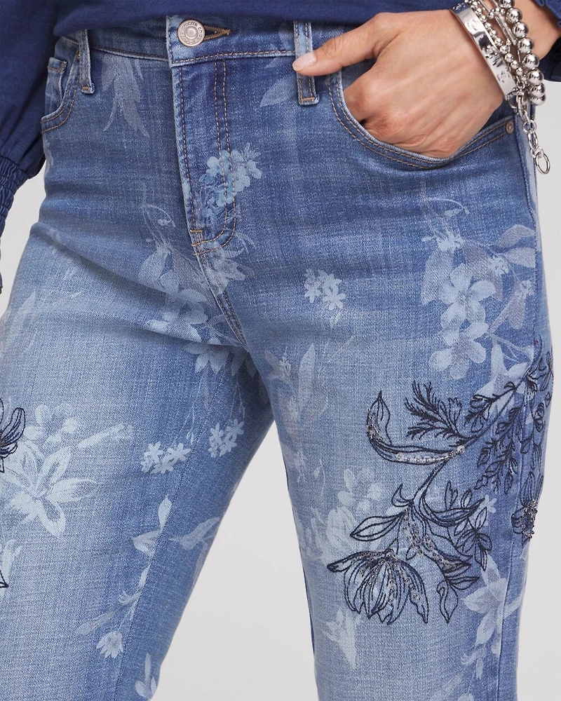 Girlfriend Floral Embroidered Ankle Jeans
