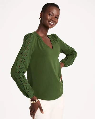 Jersey Knit Cutwork Top