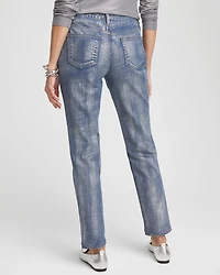 Petite Girlfriend Silver Coated Ankle Jeans