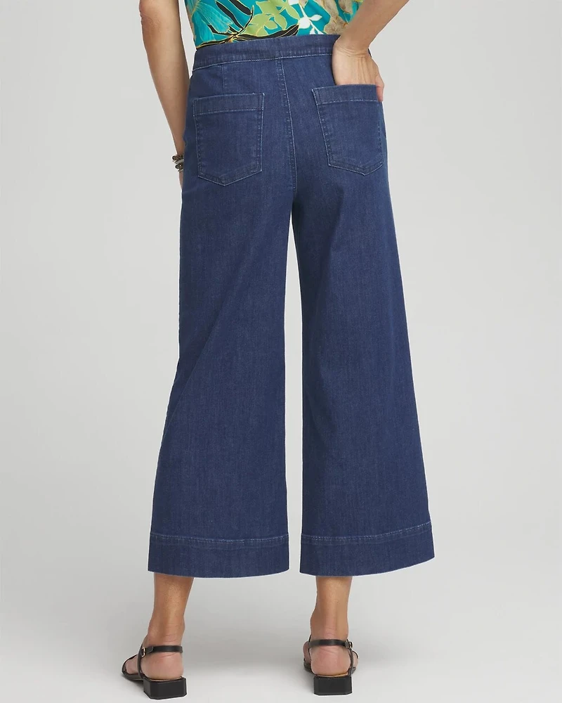 Pull-on Drawstring Wide Leg Cropped Jeans