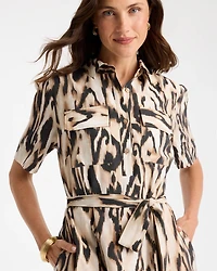 Ikat Printed Midi Length Shirtdress