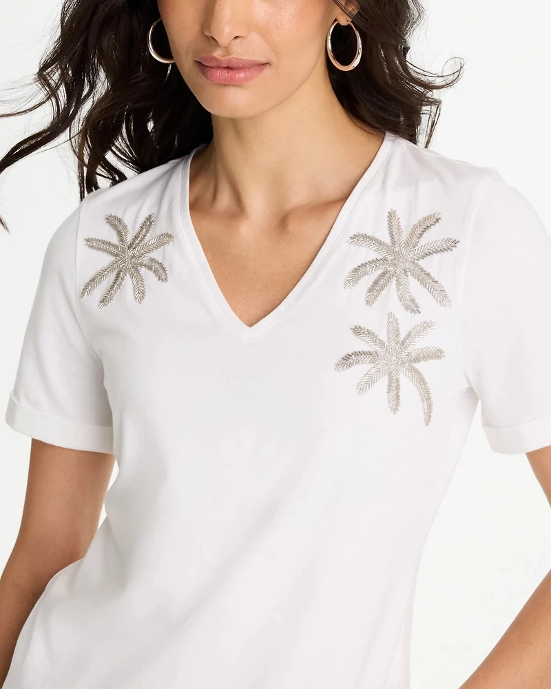Cotton Stretch Palm Sequin Tee