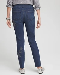 Floral Embroidered Pull-On Ankle Jeggings
