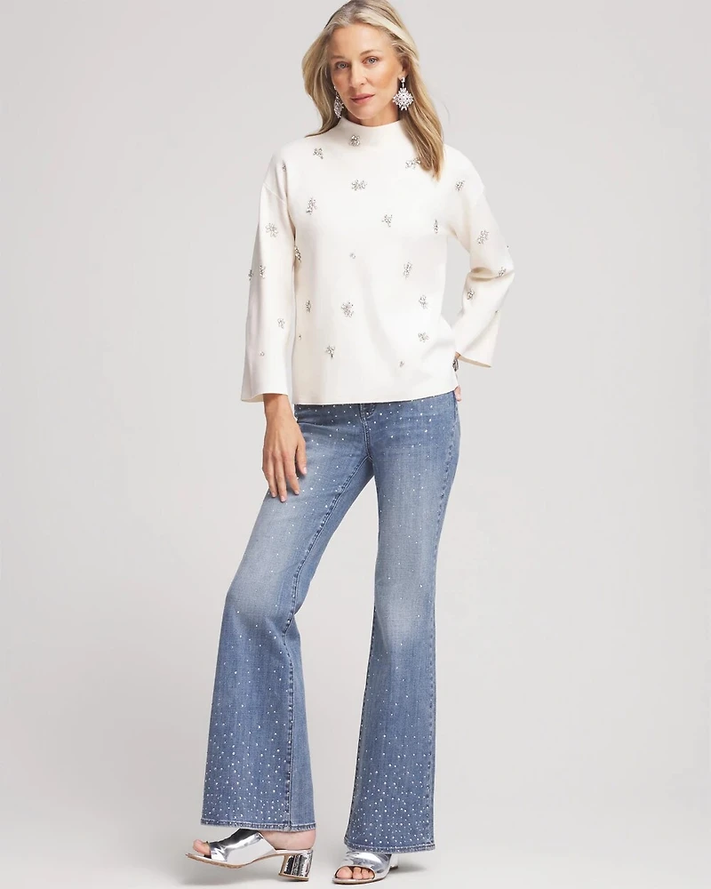 Embellished Mockneck Pullover Sweater