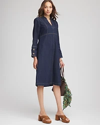 Denim Splitneck Knee-Length Dress
