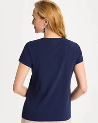 Cotton Stretch Cap Sleeve Embroidered Tee