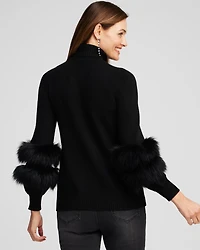 Faux Fur-Trimmed Turtleneck Sweater