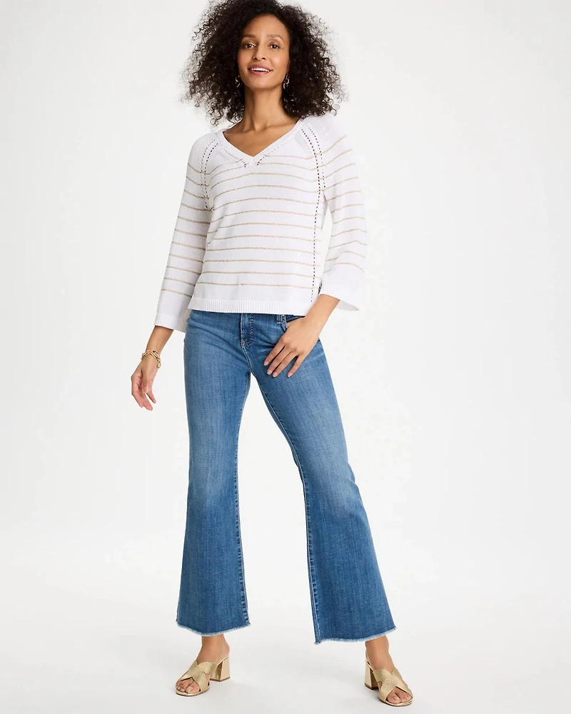 Metallic Striped Pullover Sweater