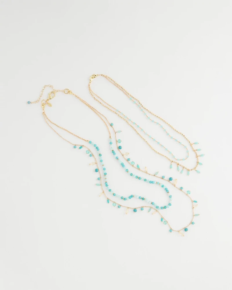 Multi-Strand Aqua Layering Necklace