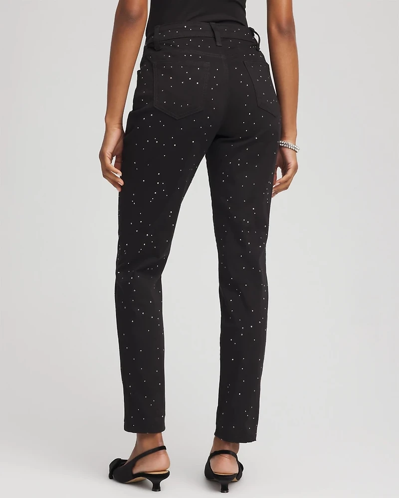 Stone Embellished Girlfriend Slim Ankle Jeans