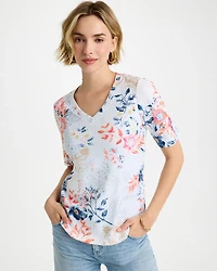 Pima Floral Elbow Sleeve Tee