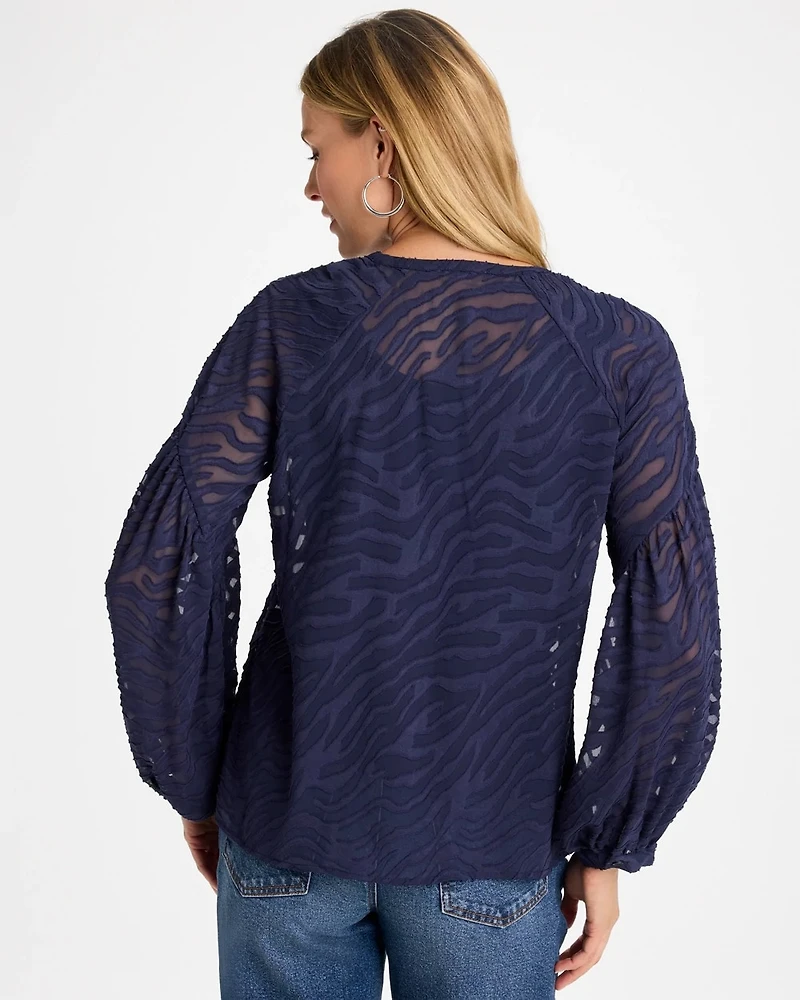 Zebra Animal Jacquard Popover Blouse