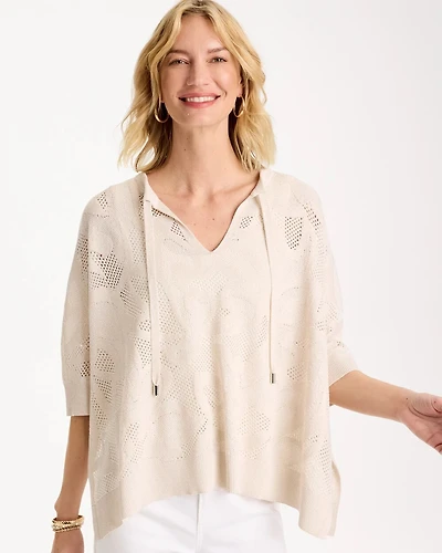 Crochet Lace Notch Neck Poncho