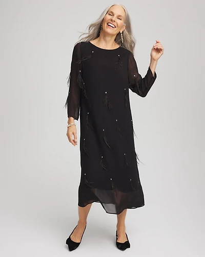Feathered Georgette Popover Dress