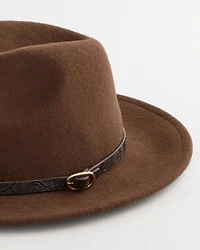 Paisley-Print-Trim Wool Felt Fedora Hat