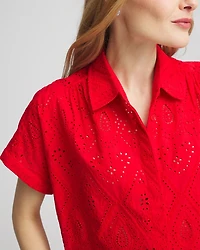 Embroidered Eyelet Button-down Top