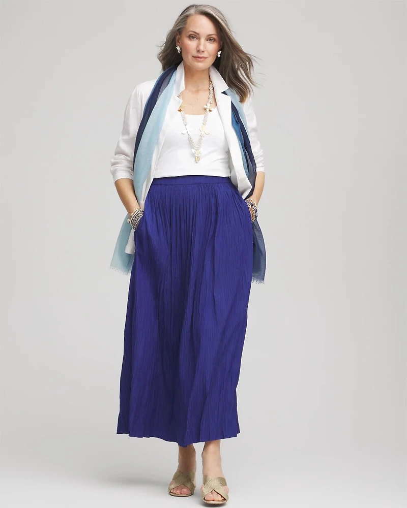 Pull-on Pleated Maxi Skirt