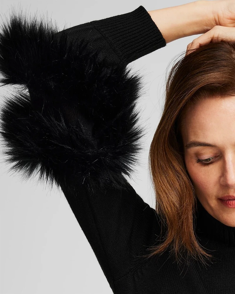 Faux Fur-Trimmed Turtleneck Sweater