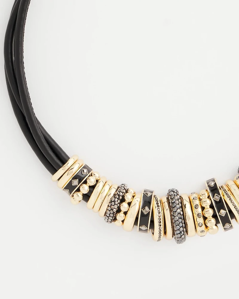 Black & Goldtone Charm Bib Necklace