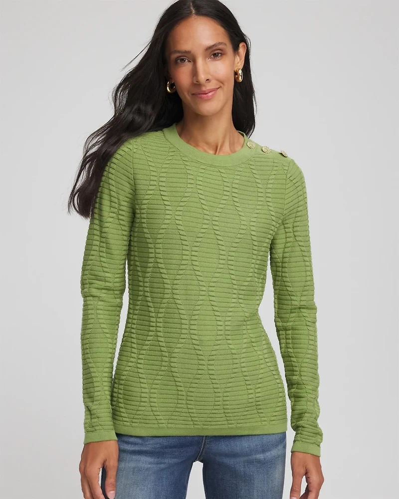 Button Shoulder Crewneck Pullover